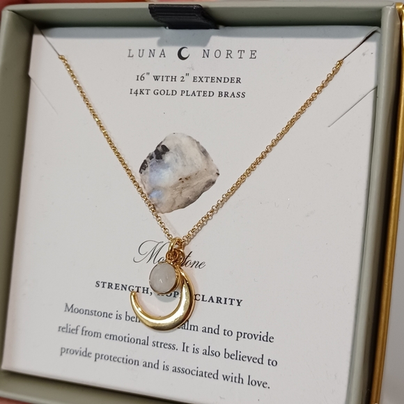 Luna Norte 14K Gold plated Necklace Cresent Moon Moonstone - Picture 3 of 7
